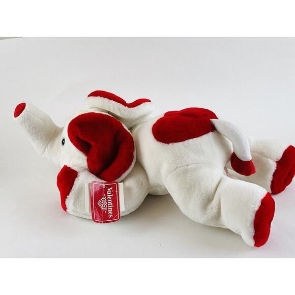 Vintage Commonwealth Toy Co Plush White Elephant w Red Heart Holiday Laying Tags - Picture 3 of 12